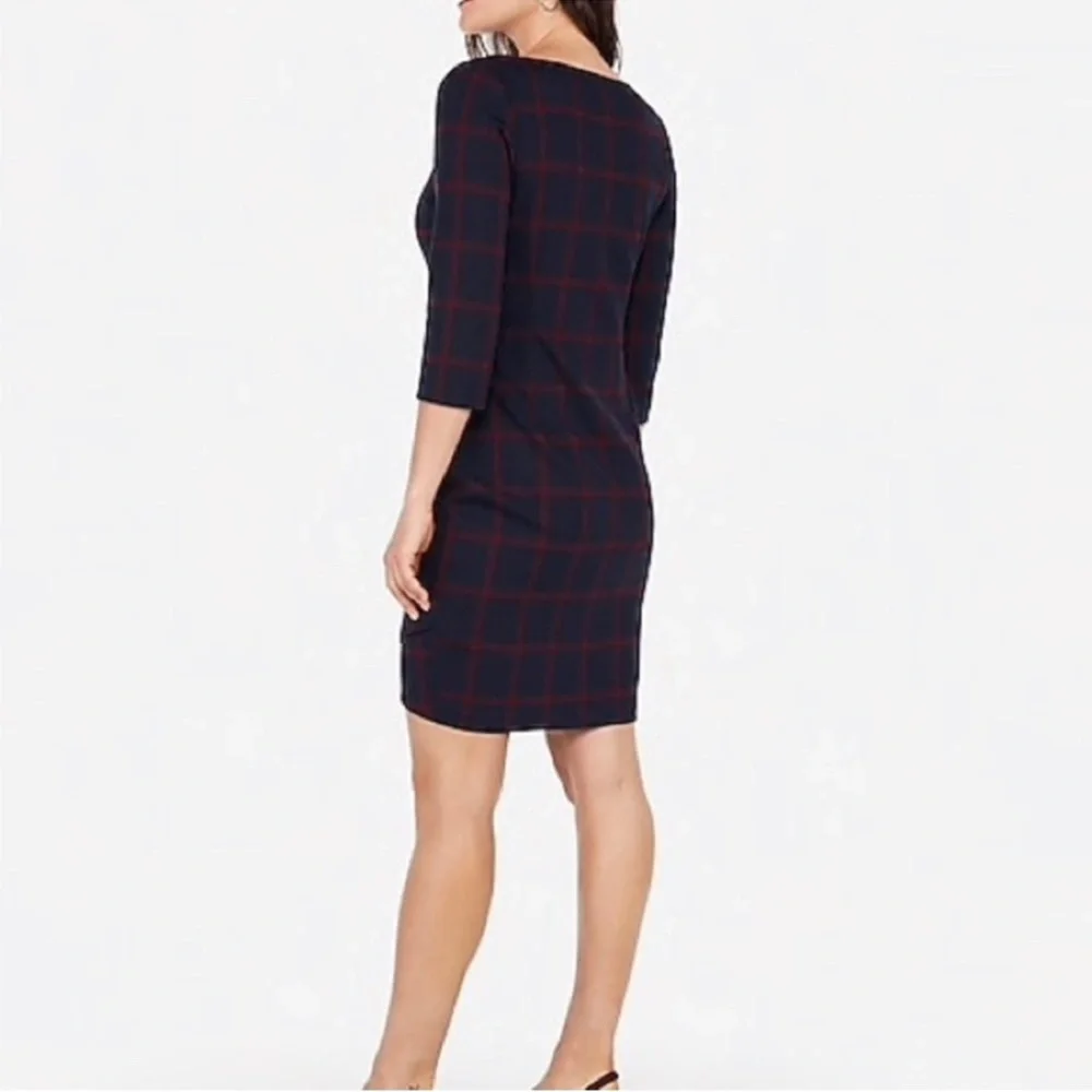 NWT Express Willow Plaid square neck Sheath Dress 3/4 sleeve XS‎